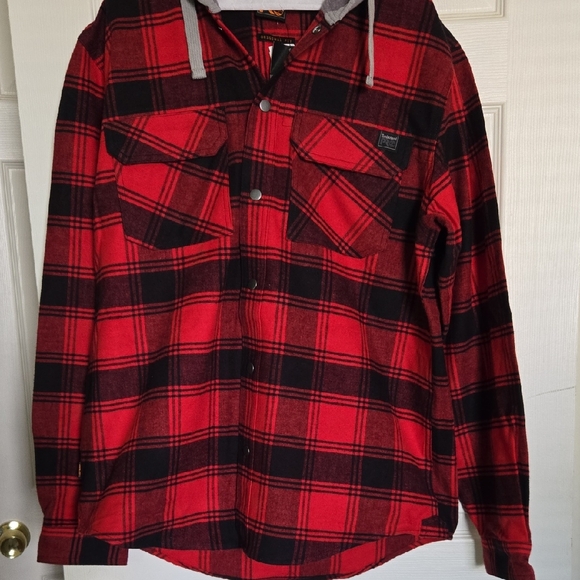 Timberland PRO Red and Black Plaid Button Down Fleece Shirt Size Large - Picture 1 of 4